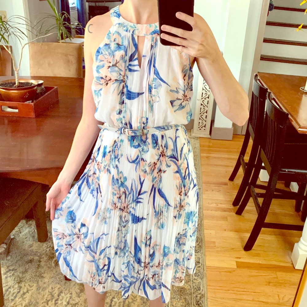 White floral belted dress